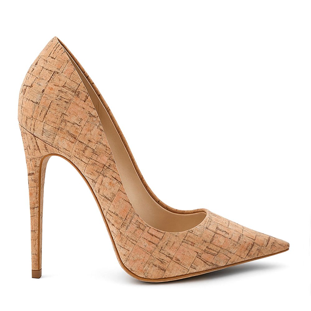 Scarpin Royalz Cortiça Salto Alto Fino Celine Natural