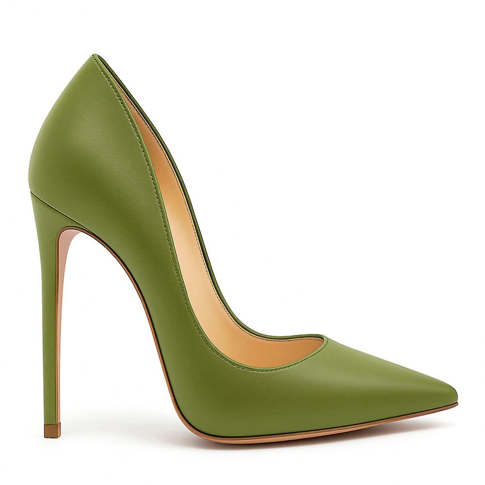 Scarpin Royalz Liso Salto Alto Fino Celine Verde Musgo