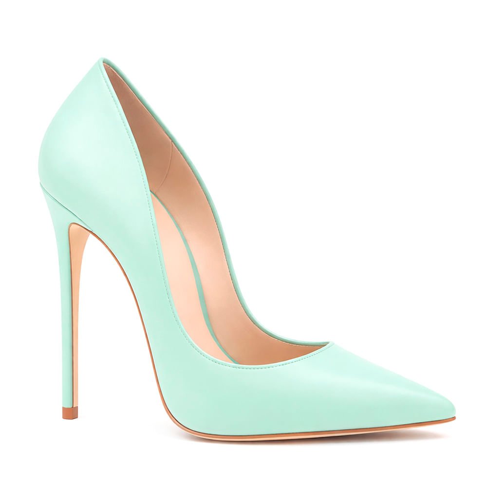 Scarpin Royalz Liso Salto Alto Fino Celine Verde Água Verde 2