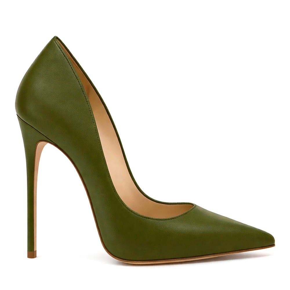 Scarpin Royalz Liso Salto Alto Fino Celine Verde Militar