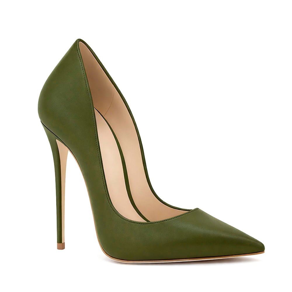 Scarpin Royalz Liso Salto Alto Fino Celine Verde Militar Verde 2