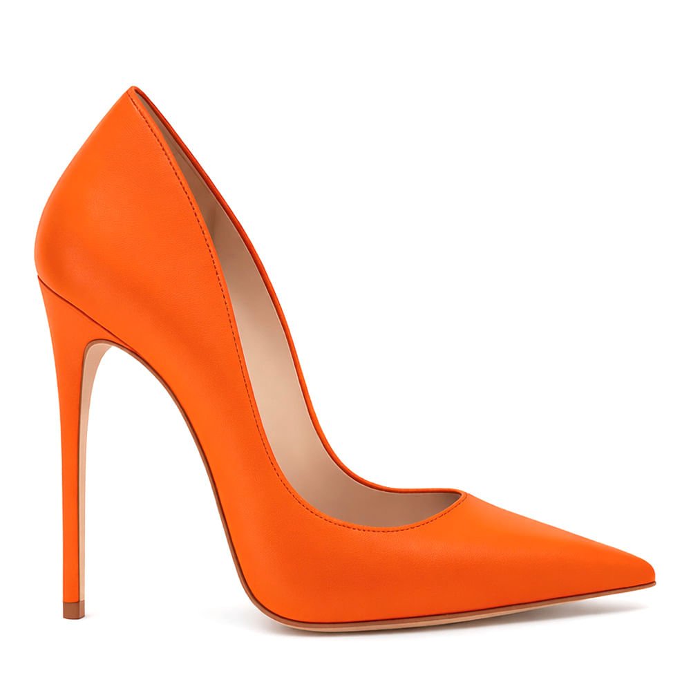 Scarpin Royalz Liso Salto Alto Fino Celine Laranja