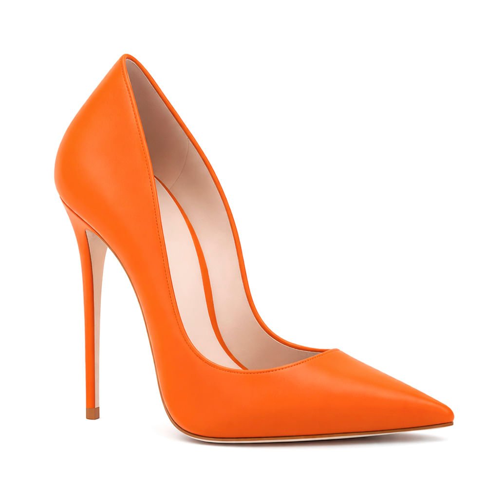 Scarpin Royalz Liso Salto Alto Fino Celine Laranja Laranja 2