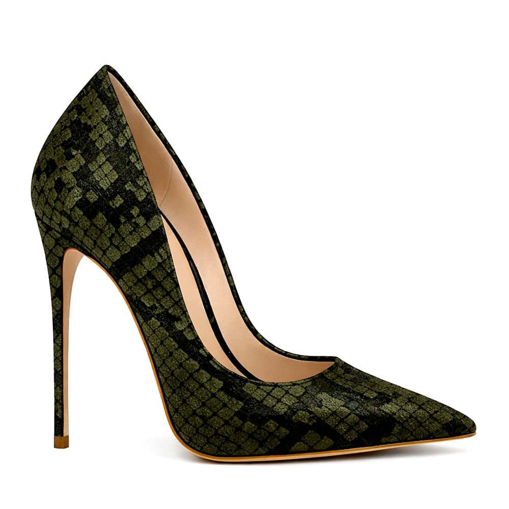 Scarpin Royalz Snake Salto Alto Fino Celine Verde Militar Verde 2