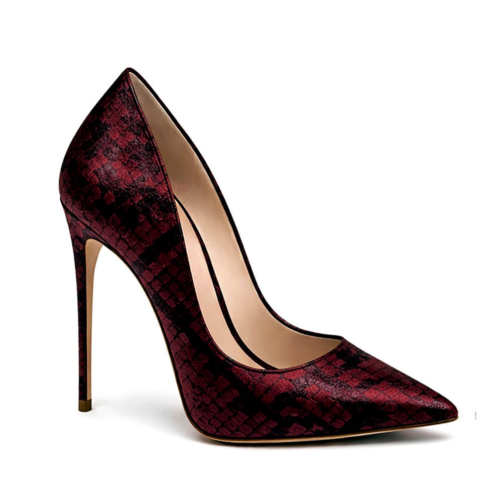 Scarpin Royalz Snake Salto Alto Fino Celine Vinho Vinho Bordô 2