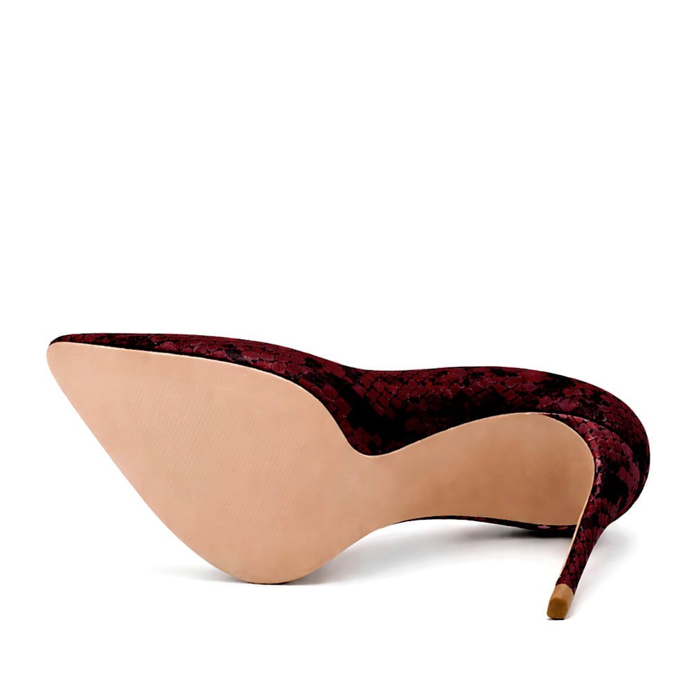 Scarpin Royalz Snake Salto Alto Fino Celine Vinho Vinho Bordô 3