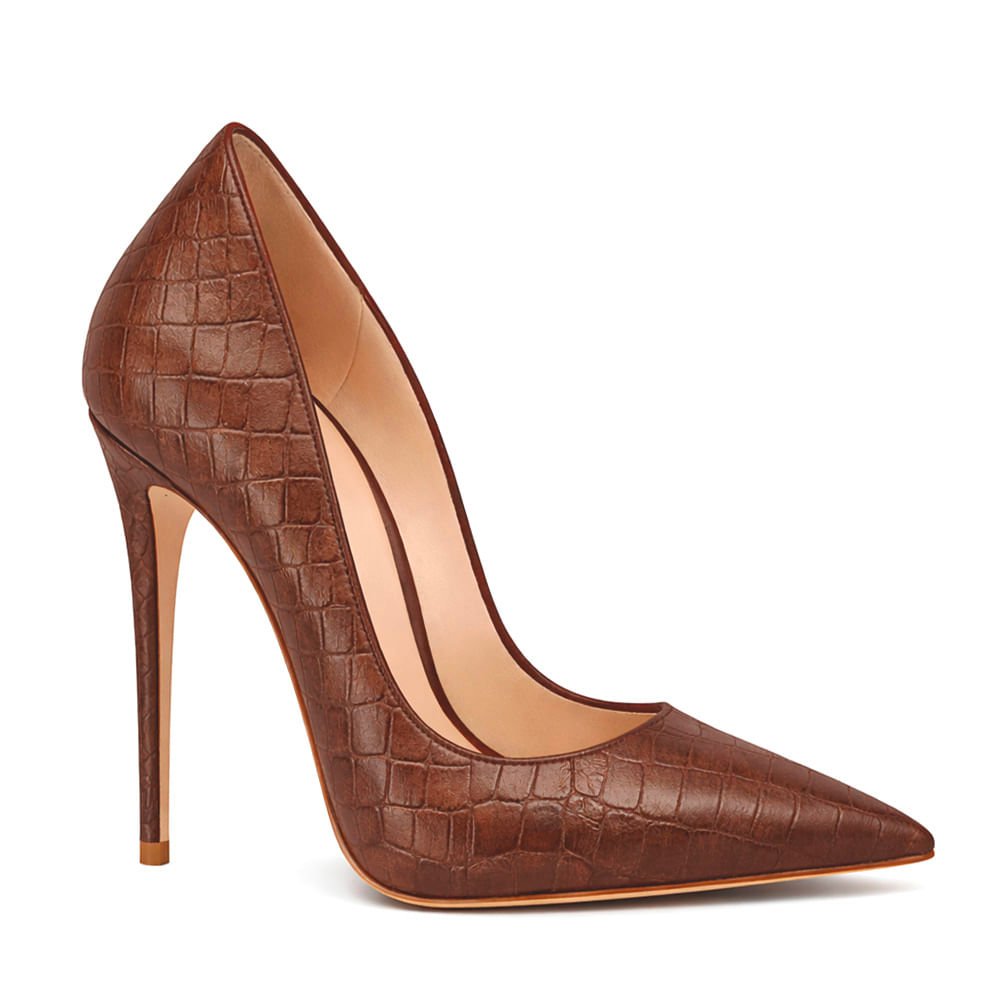 Scarpin Royalz Croco Salto Alto Fino Celine Marrom Marrom 2
