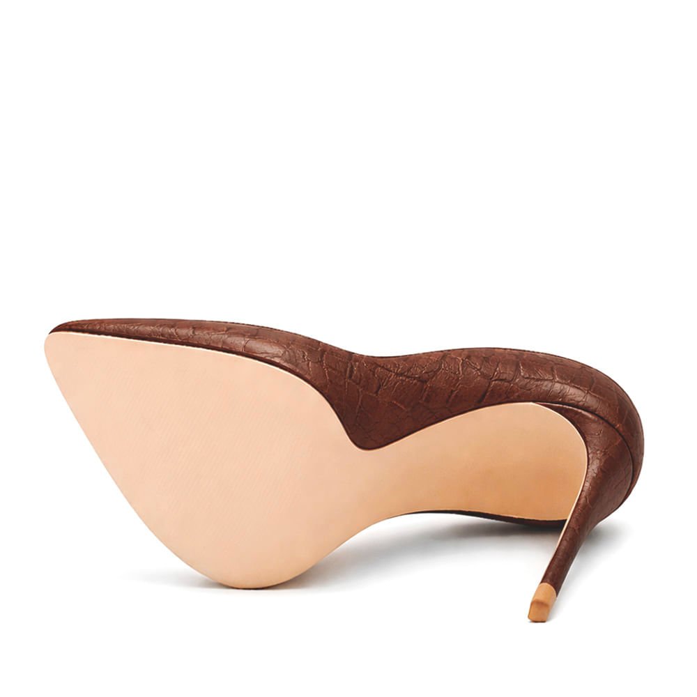 Scarpin Royalz Croco Salto Alto Fino Celine Marrom Marrom 3