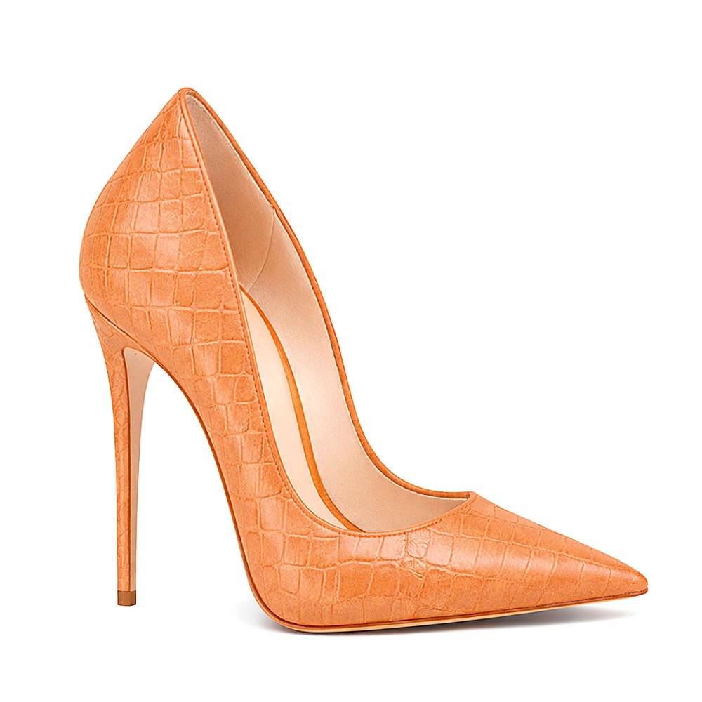 Scarpin Royalz Croco Salto Alto Fino Celine Marrom Claro Marrom 2