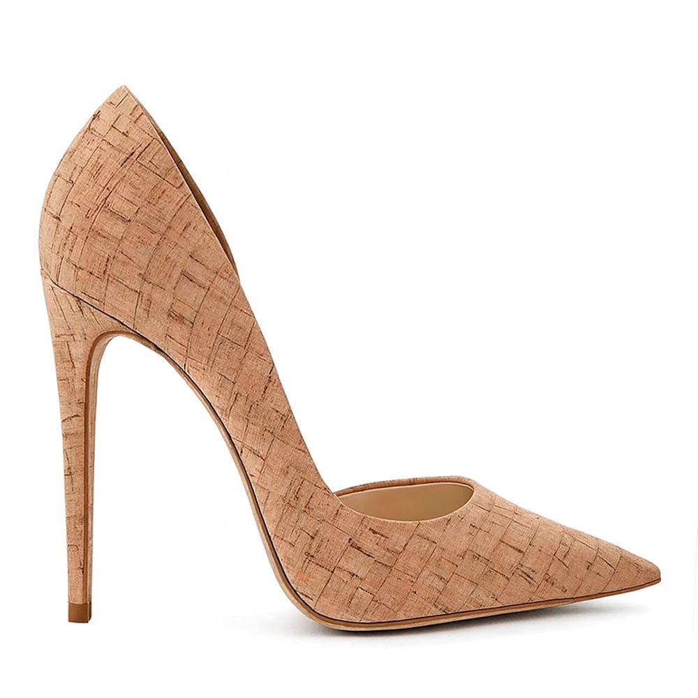 Scarpin Royalz Cortiça Abertura Interna Salto Alto Fino Celine Natural