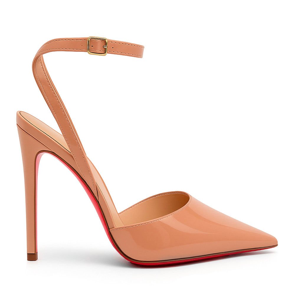 Scarpin Royalz Ankle Strap Verniz Sola Vermelha Salto Alto Fino Lina Nude