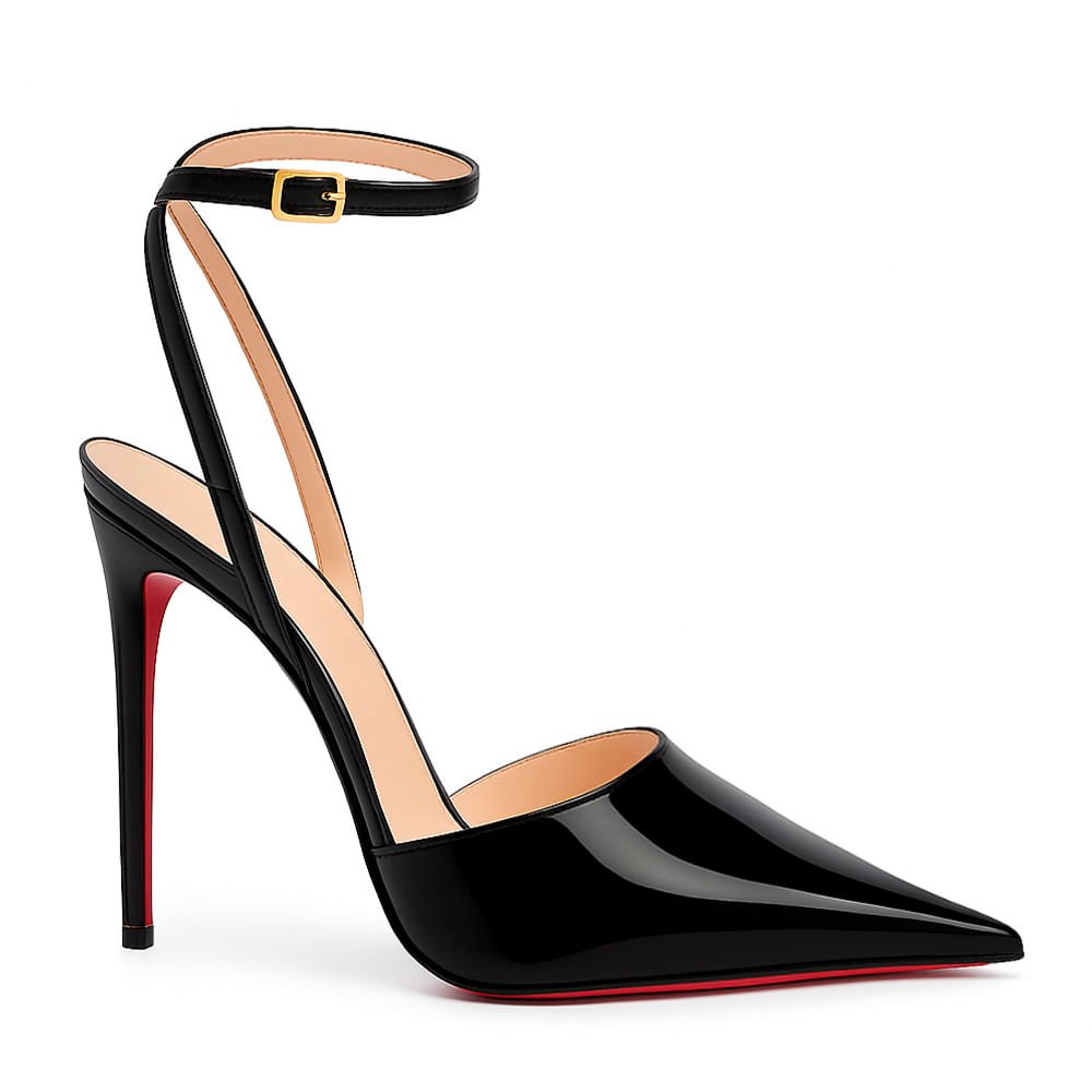 Scarpin Royalz Ankle Strap Verniz Sola Vermelha Salto Alto Fino Lina Preto Preto 2