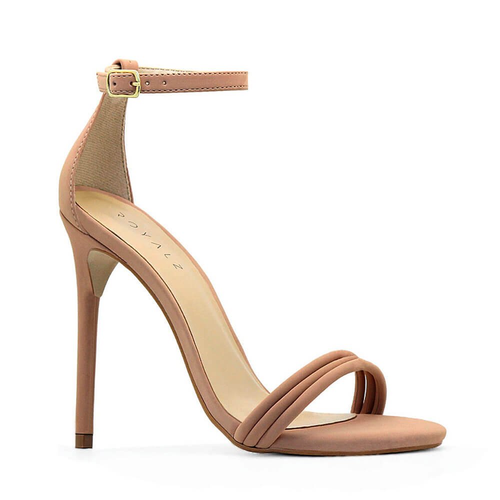 Sandália Royalz Nobuck Victória Salto Alto Fino Tira Nude Escuro Bege 2