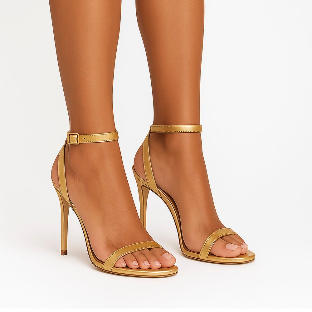 Sandália Royalz Metalizada Liz Salto Alto Fino Dourada Dourado 2