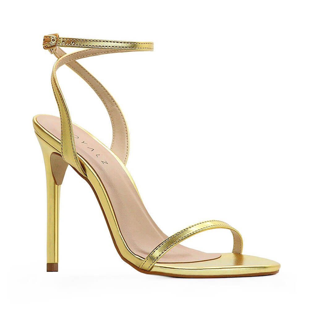 Sandália Royalz Metalizada Liz Salto Alto Fino Dourada Dourado 4