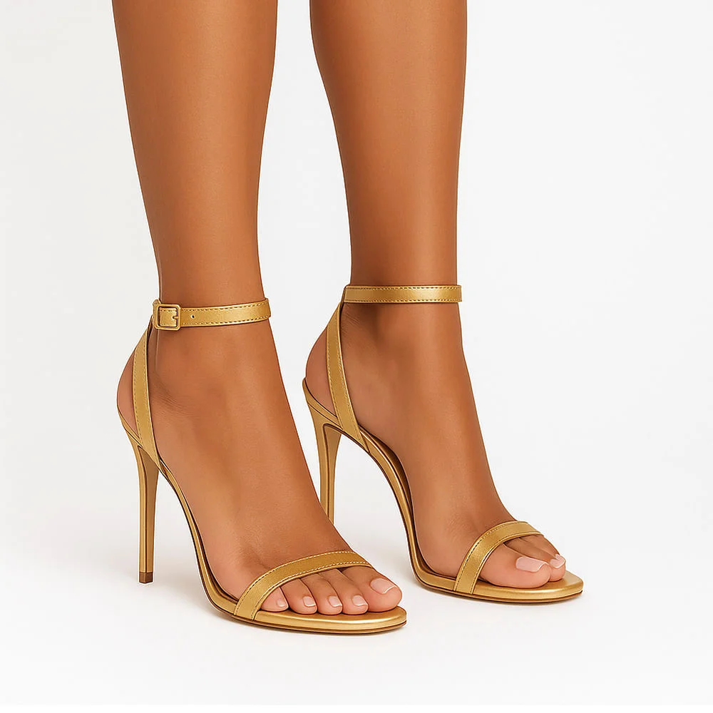 Sandália Royalz Metalizada Liz Salto Alto Fino Dourada Dourado 2