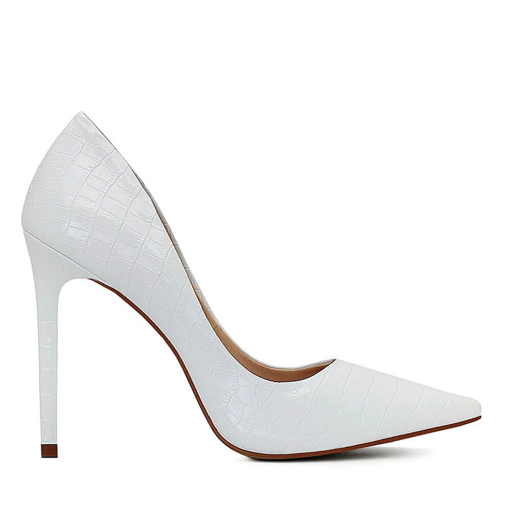 Scarpin Royalz Croco Salto Alto Fino Celine Branco