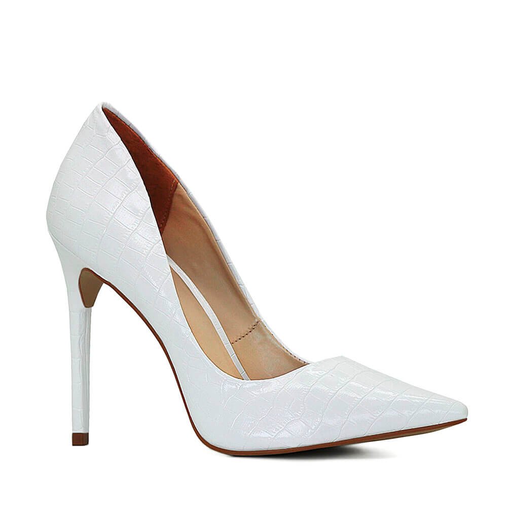 Scarpin Royalz Croco Salto Alto Fino Celine Branco Branco 2