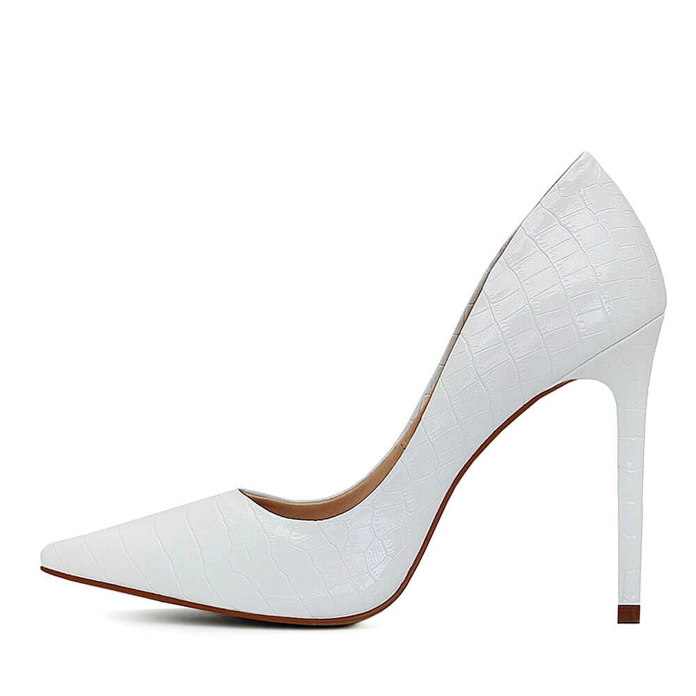 Scarpin Royalz Croco Salto Alto Fino Celine Branco Branco 3