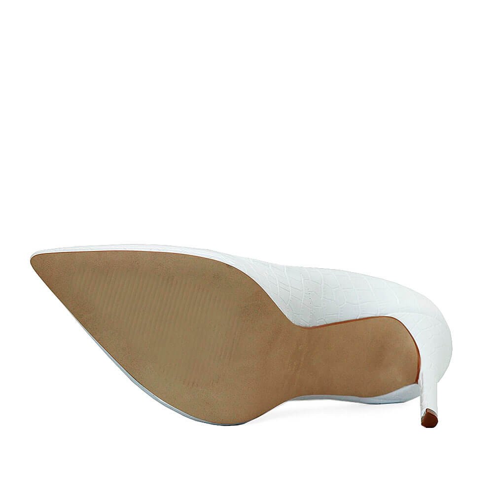 Scarpin Royalz Croco Salto Alto Fino Celine Branco Branco 4