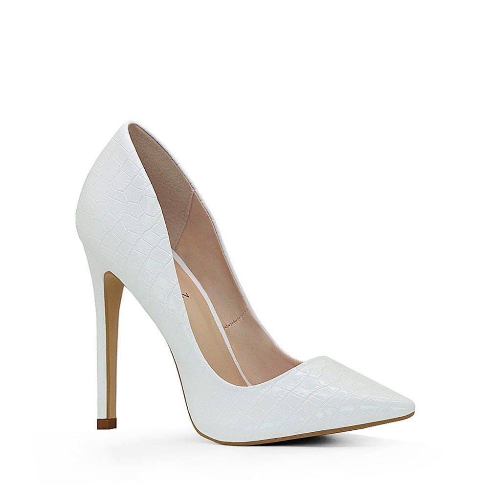 Scarpin Royalz Croco Salto Alto Fino Celine Branco Branco 2