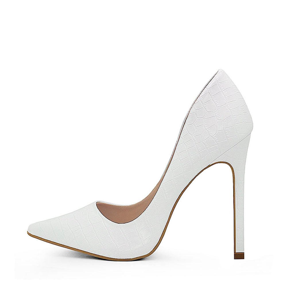 Scarpin Royalz Croco Salto Alto Fino Celine Branco Branco 3