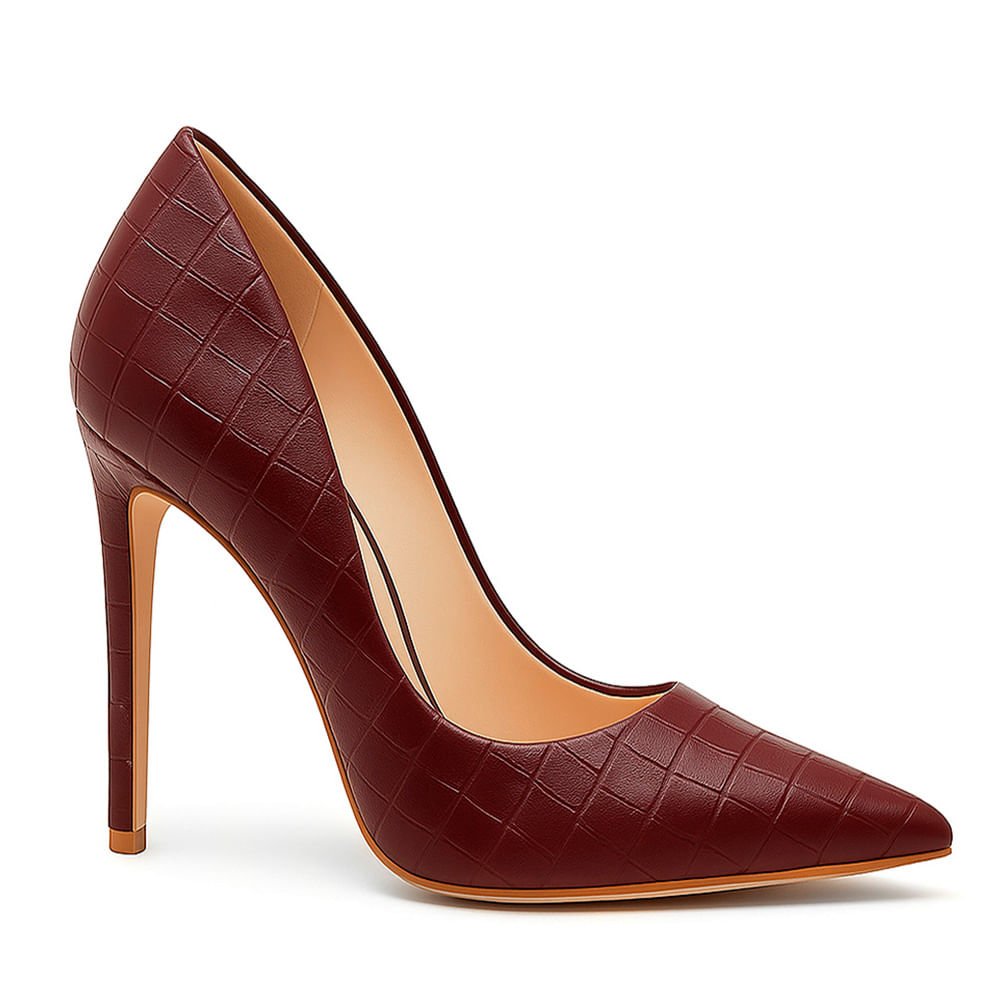 Scarpin Royalz Croco Salto Alto Fino Celine Vinho Bordô Bordô 3