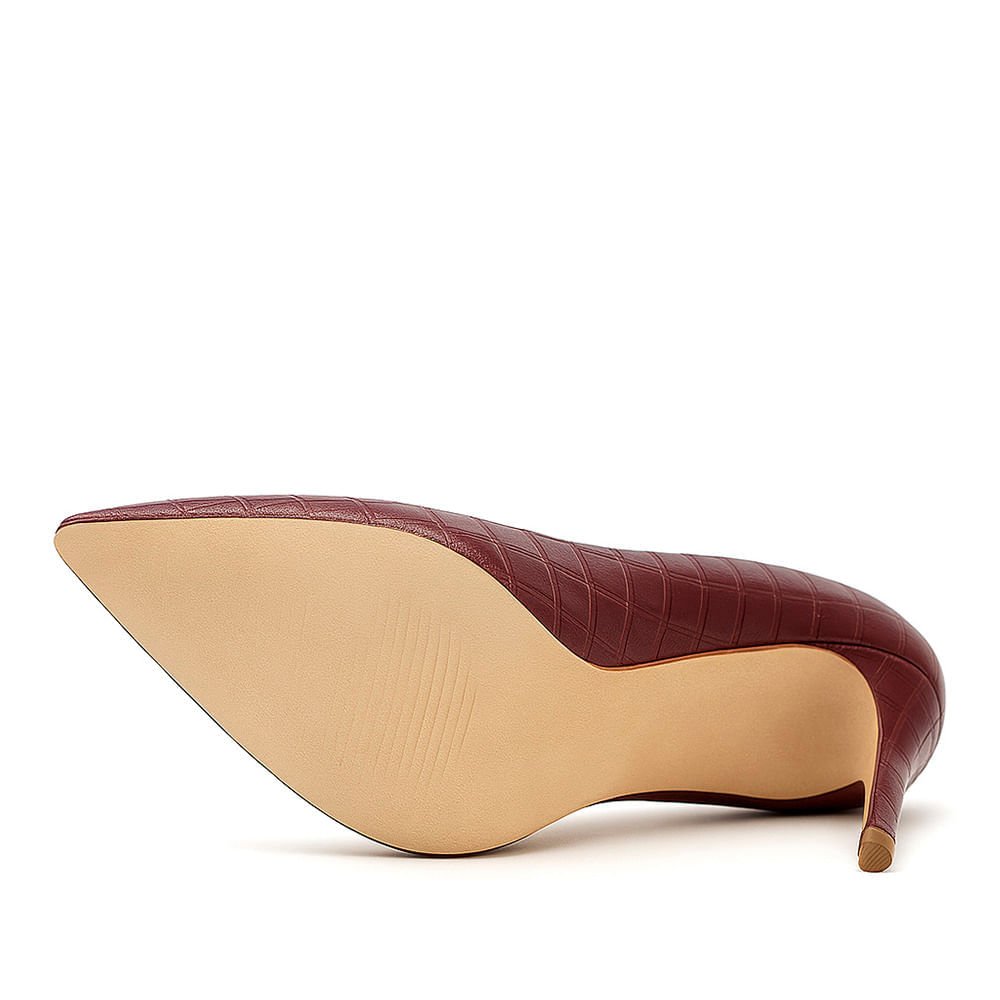 Scarpin Royalz Croco Salto Alto Fino Celine Vinho Bordô Bordô 4