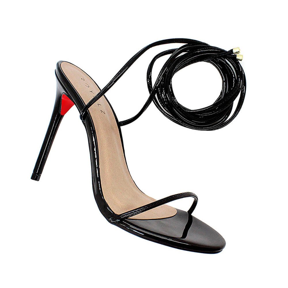 Sandália Royalz Verniz Sola Vermelha Louise Amarração Salto Alto Fino Preta Preto 4