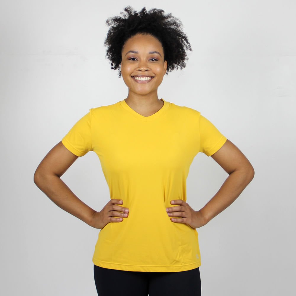 Camiseta UV com Proteção Solar Manga Curta Feminina Sport Fit Amarelo Viena