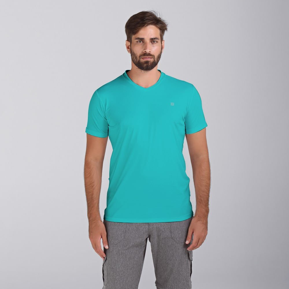 Camiseta UV com Proteção Solar Manga Curta Masculina Sport Fit Verde Caraiva