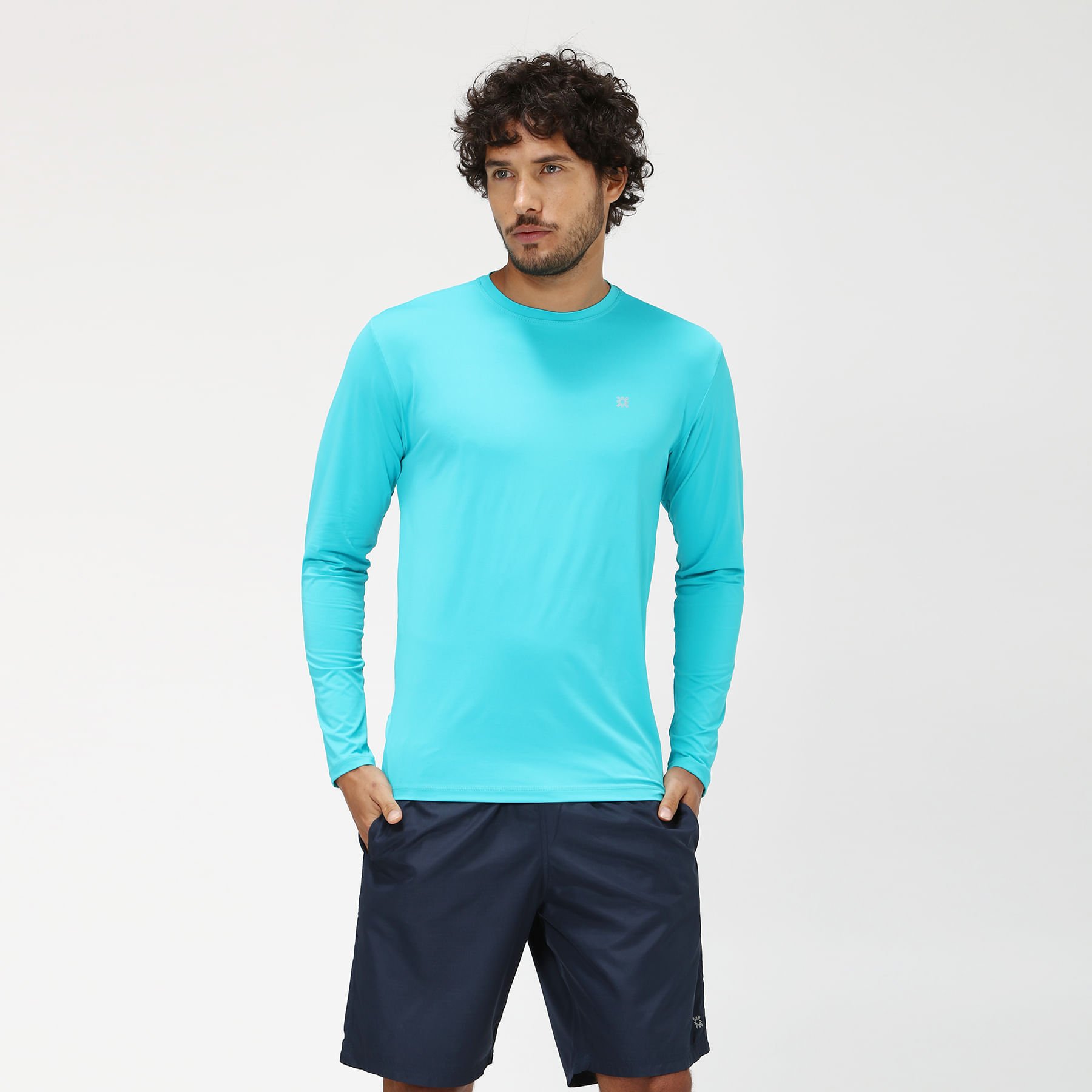 Camisa UV Masculina Com Proteção Solar Uvpro Azul Piscina