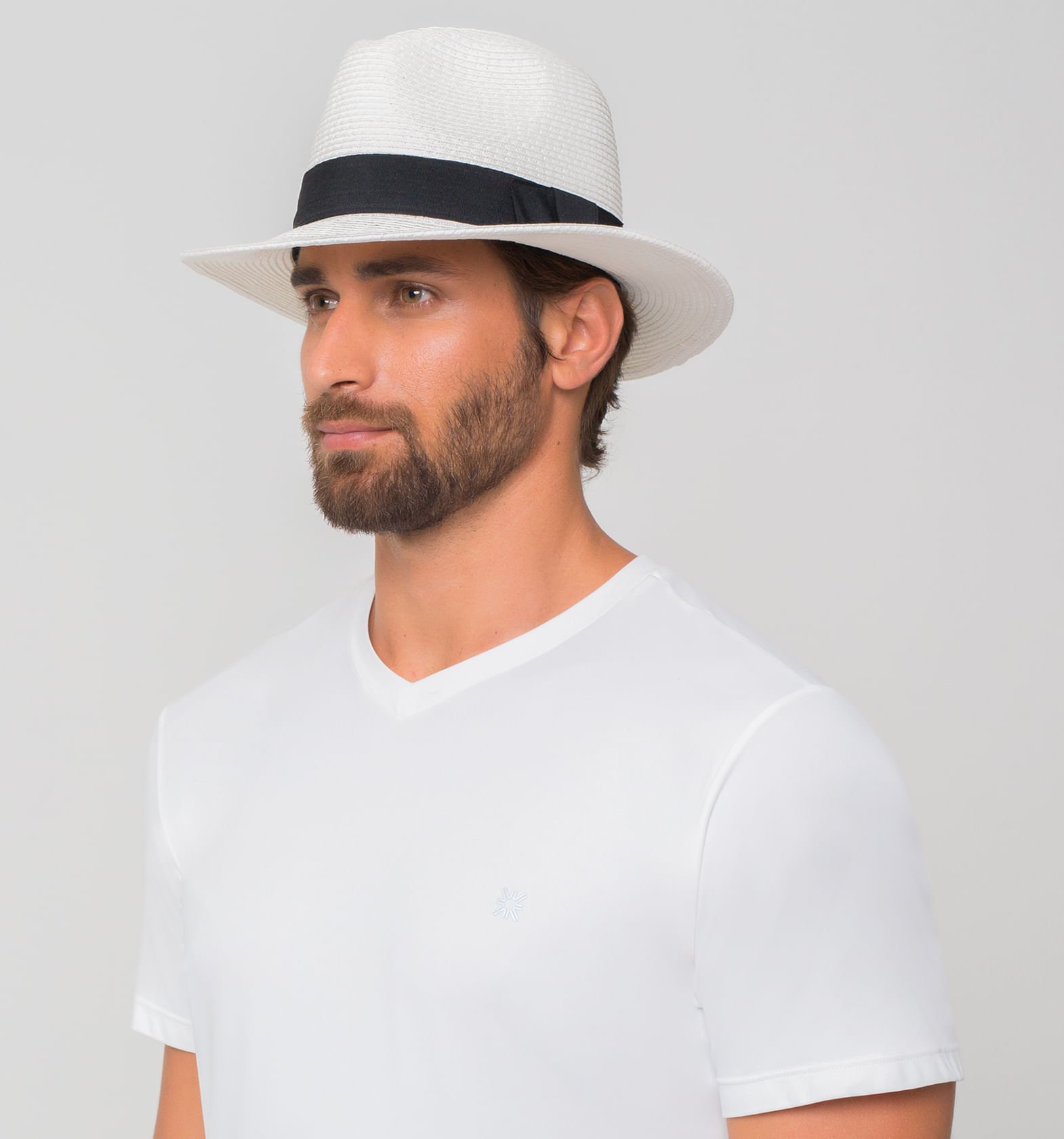 Chapéu de Palha UV Com Proteção Solar Shanghai Branco Branco 3