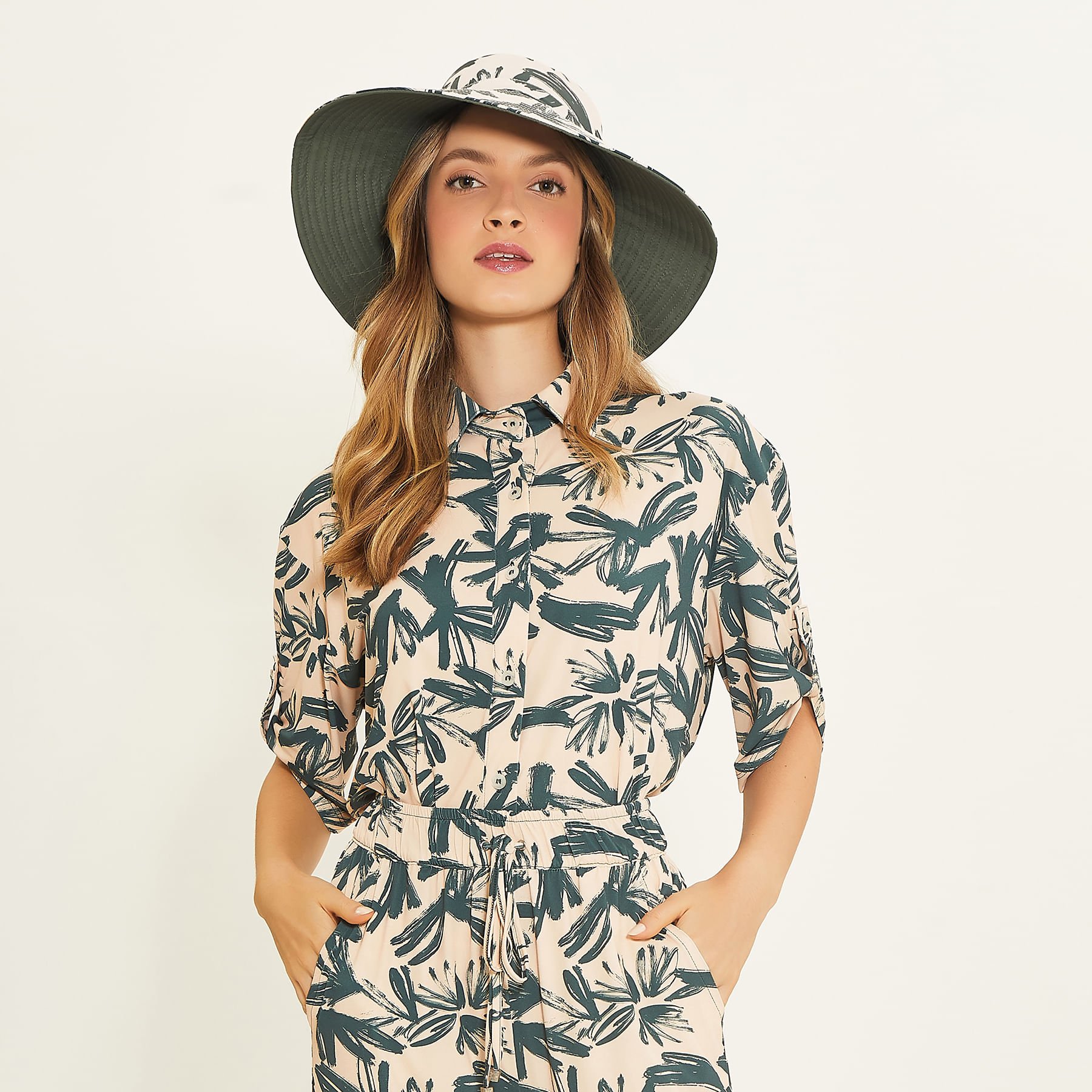 Chapéu UV Com Proteção Solar San Diego Estampa Ventania Baunilha Bege