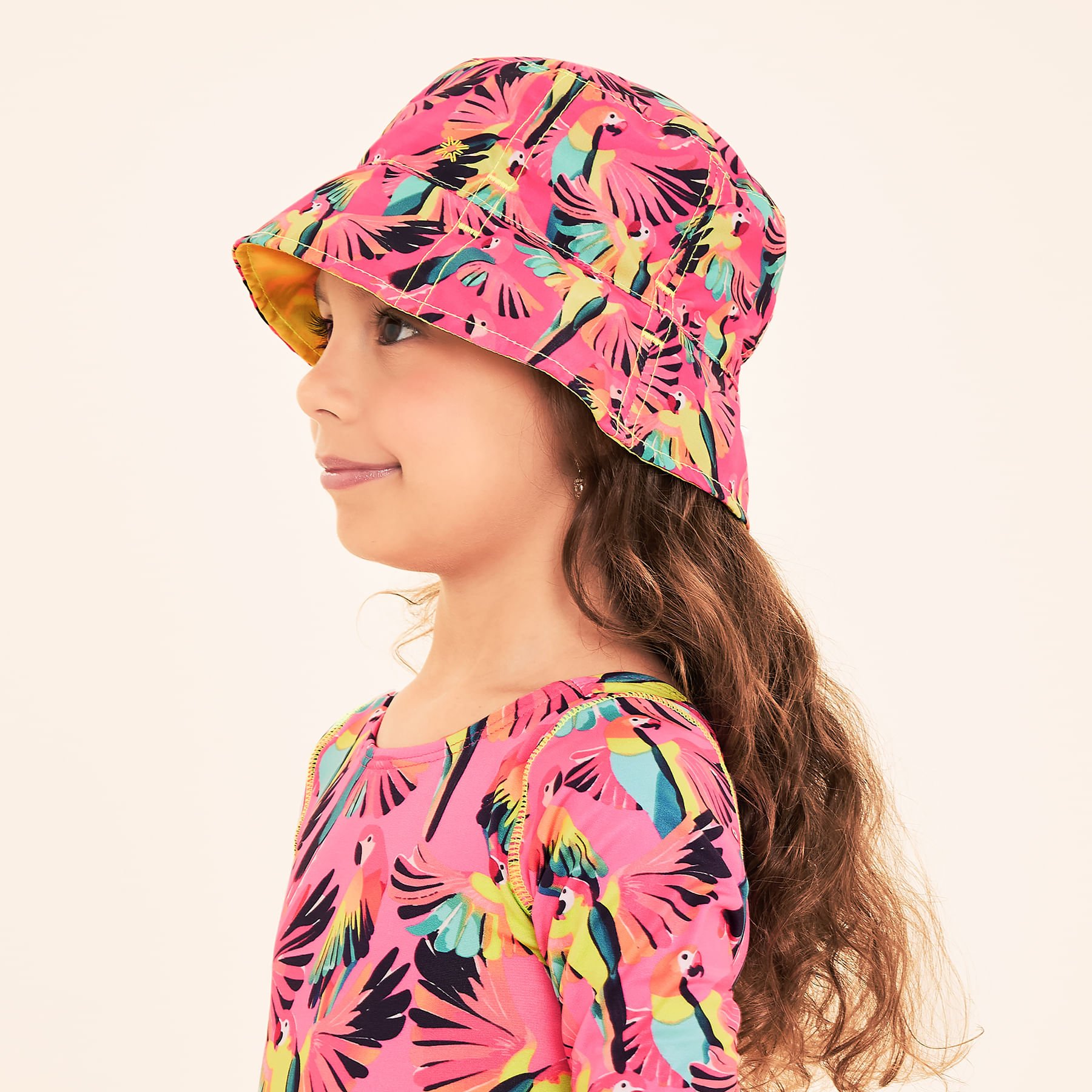 Chapéu UV Bebê com Proteção Solar Napoli Estampa Passaro Rosa 6