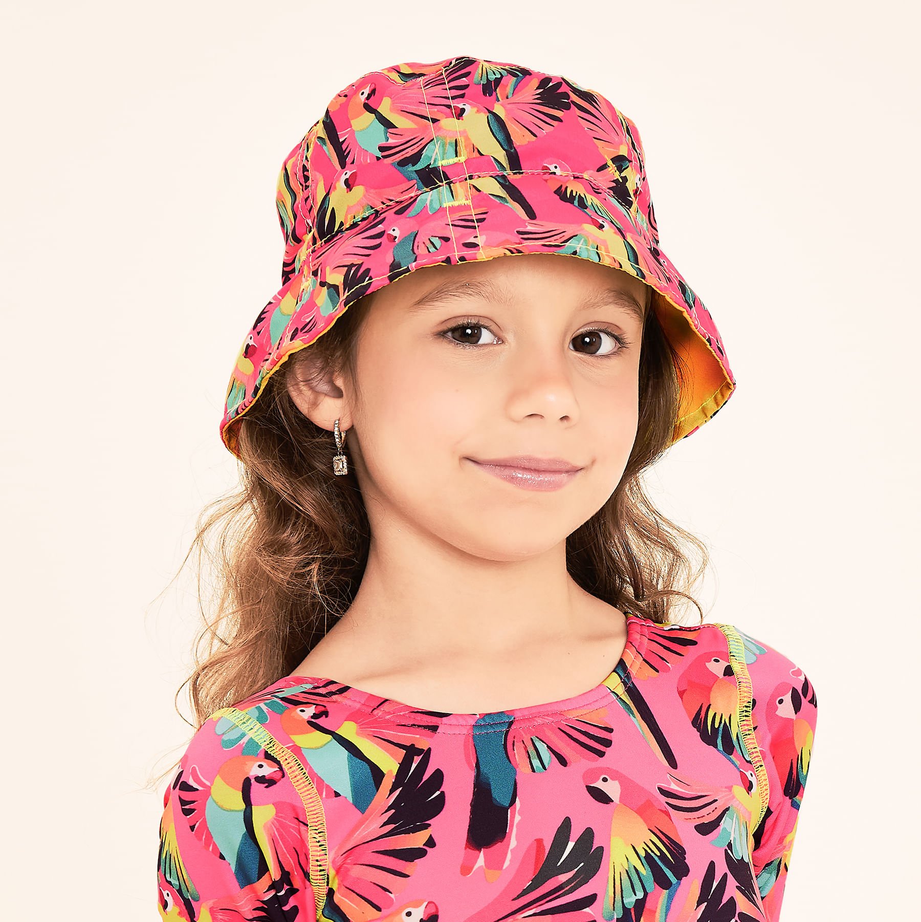 Chapéu UV Bebê com Proteção Solar Napoli Estampa Passaro Rosa 2