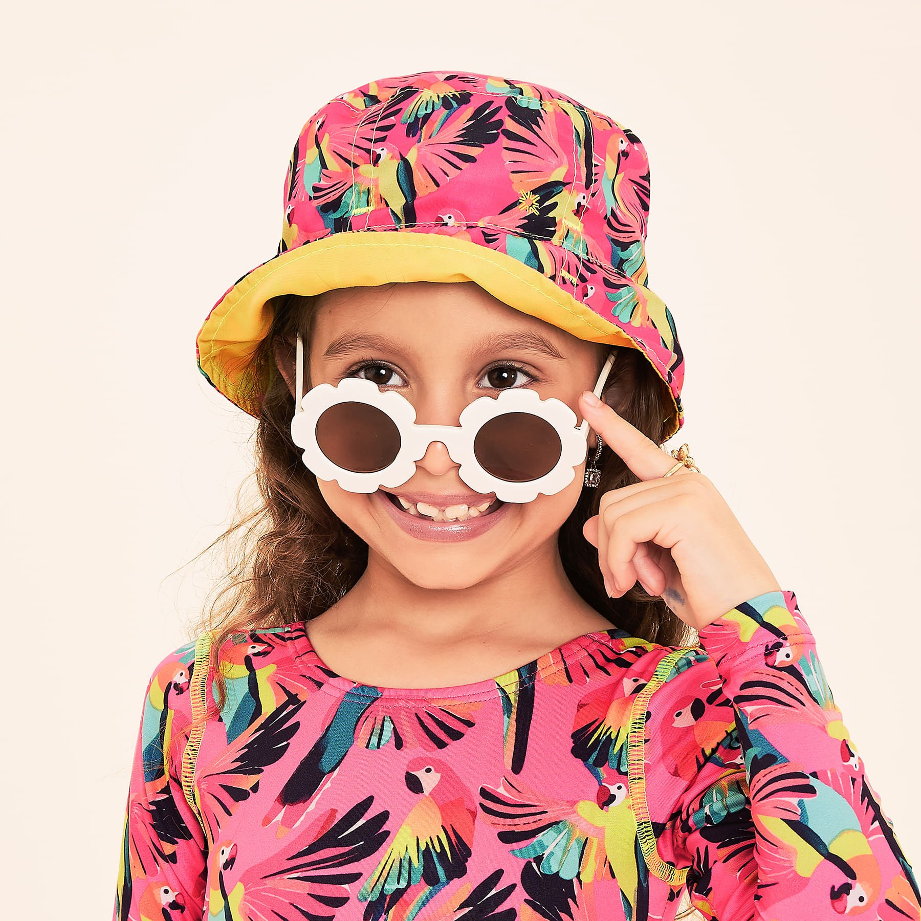 Chapéu UV Bebê com Proteção Solar Napoli Estampa Passaro Rosa 3