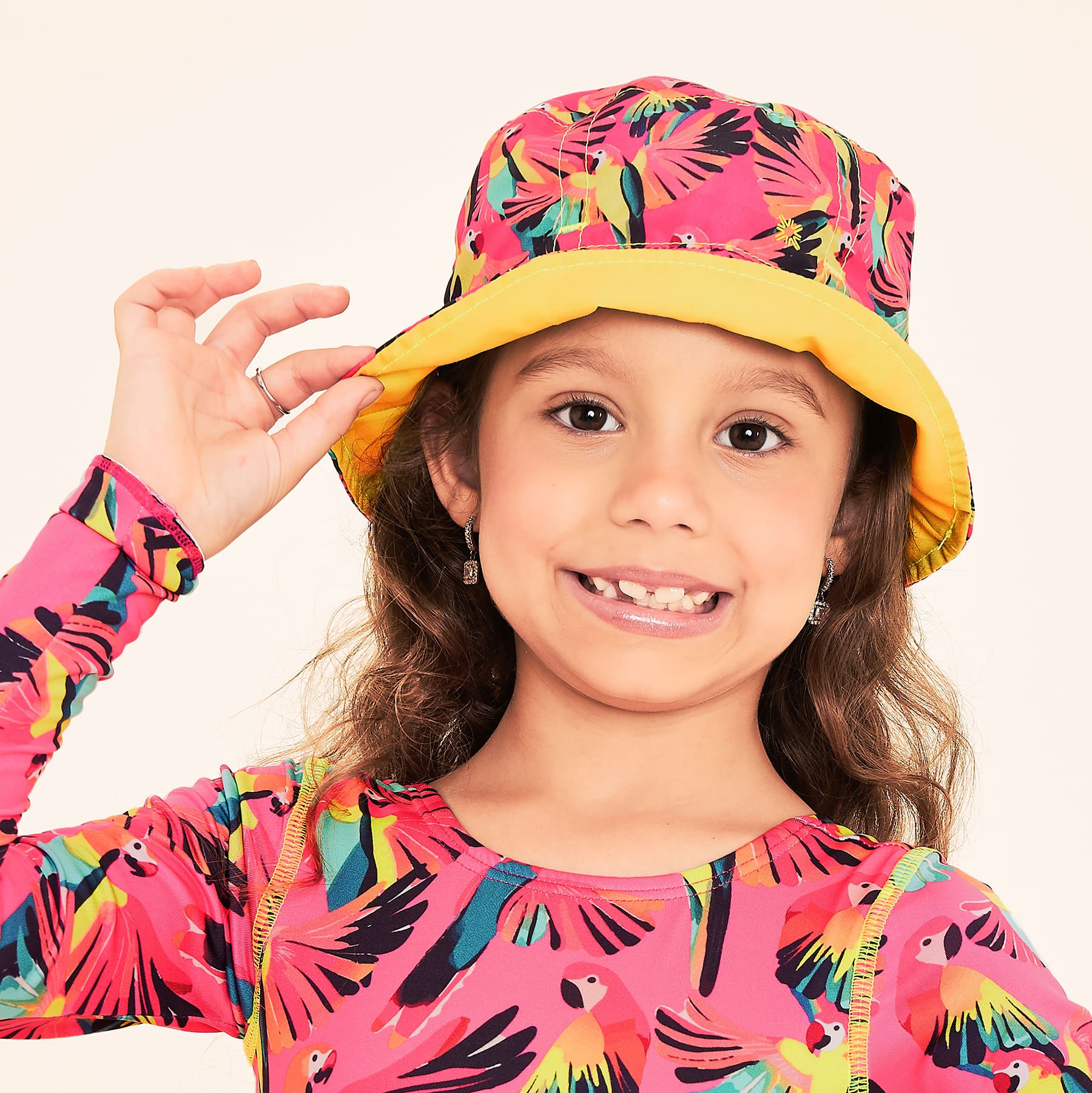 Chapéu UV Bebê com Proteção Solar Napoli Estampa Passaro Rosa 4