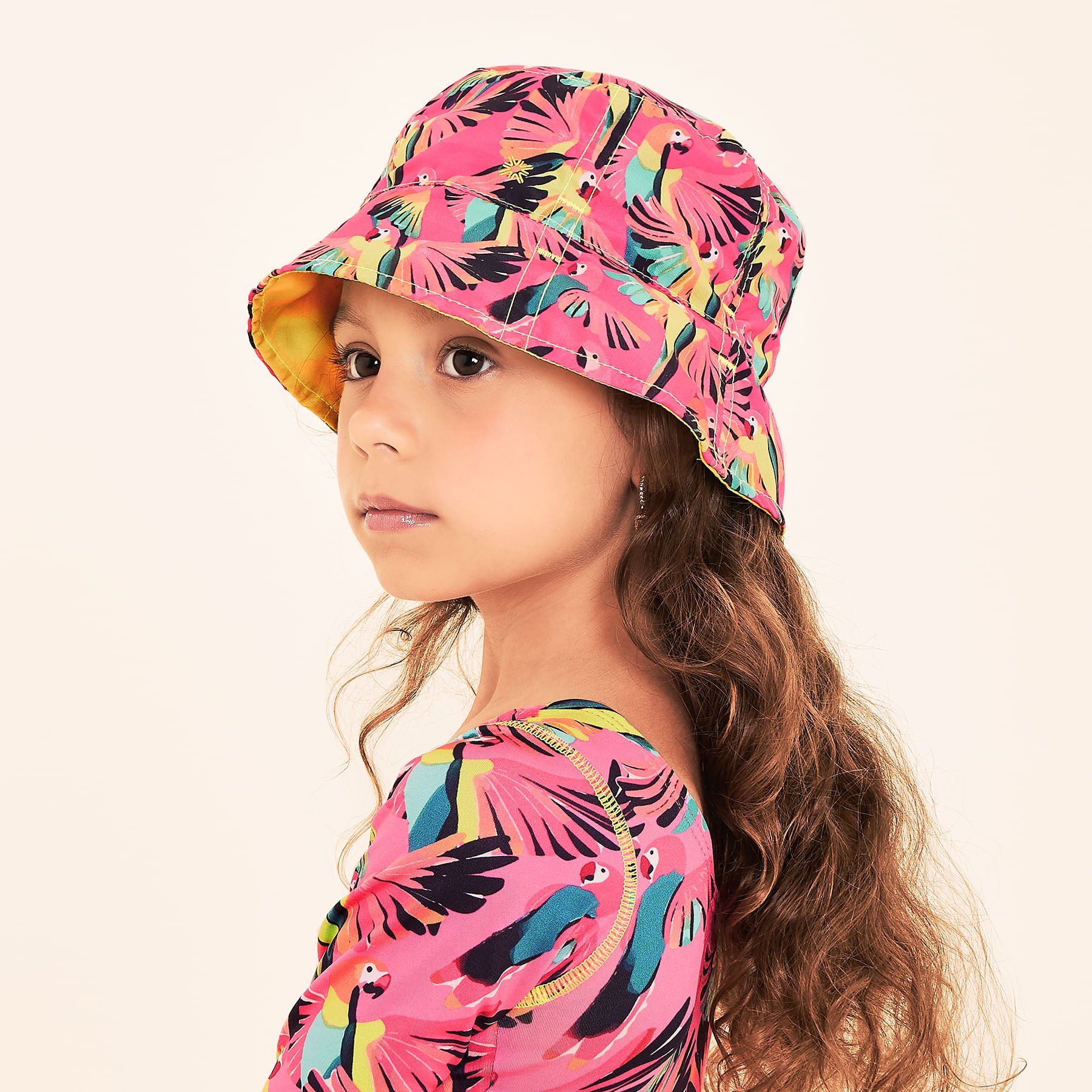 Chapéu UV Bebê com Proteção Solar Napoli Estampa Passaro Rosa 5