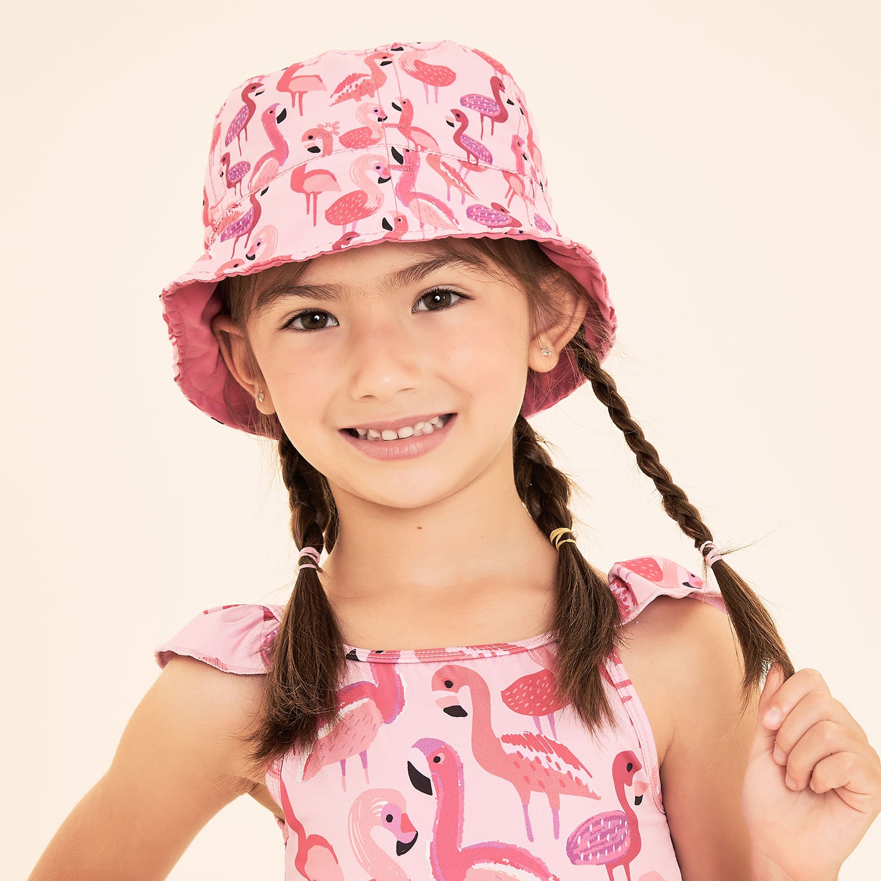 Chapéu UV Bebê com Proteção Solar Napoli Estampa Flamingo Rosa 2