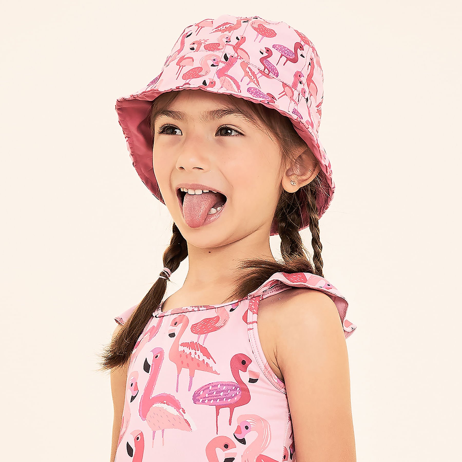 Chapéu UV Bebê com Proteção Solar Napoli Estampa Flamingo Rosa 3