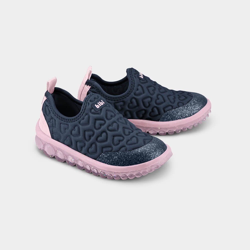 Tênis Infantil Bibi Roller Azul e Rosa de Coração Azul