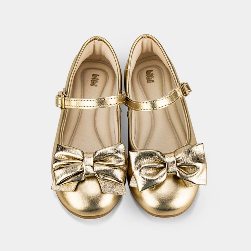 Sapatilha Infantil Bibi Ballerina Basic Dourada com Laço Dourado 3