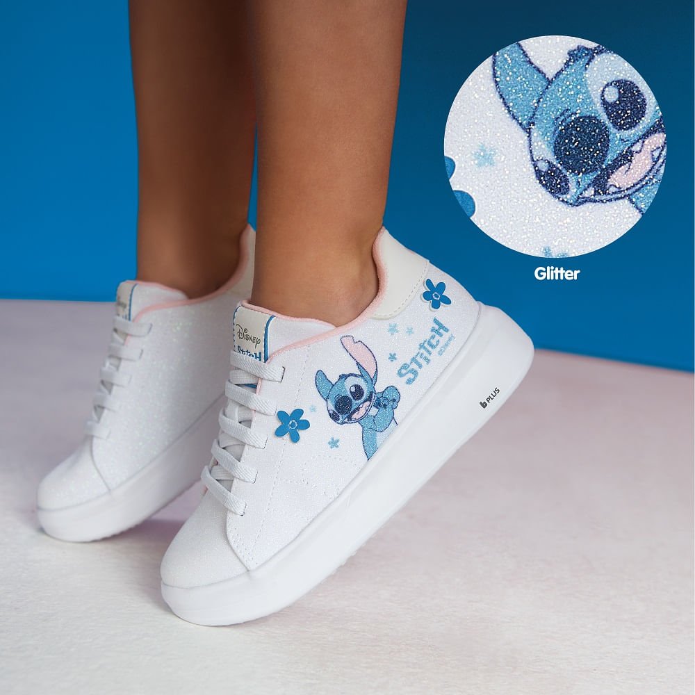 Tênis Infantil Bibi Glam com Brilhos Stitch da Disney Branco 2