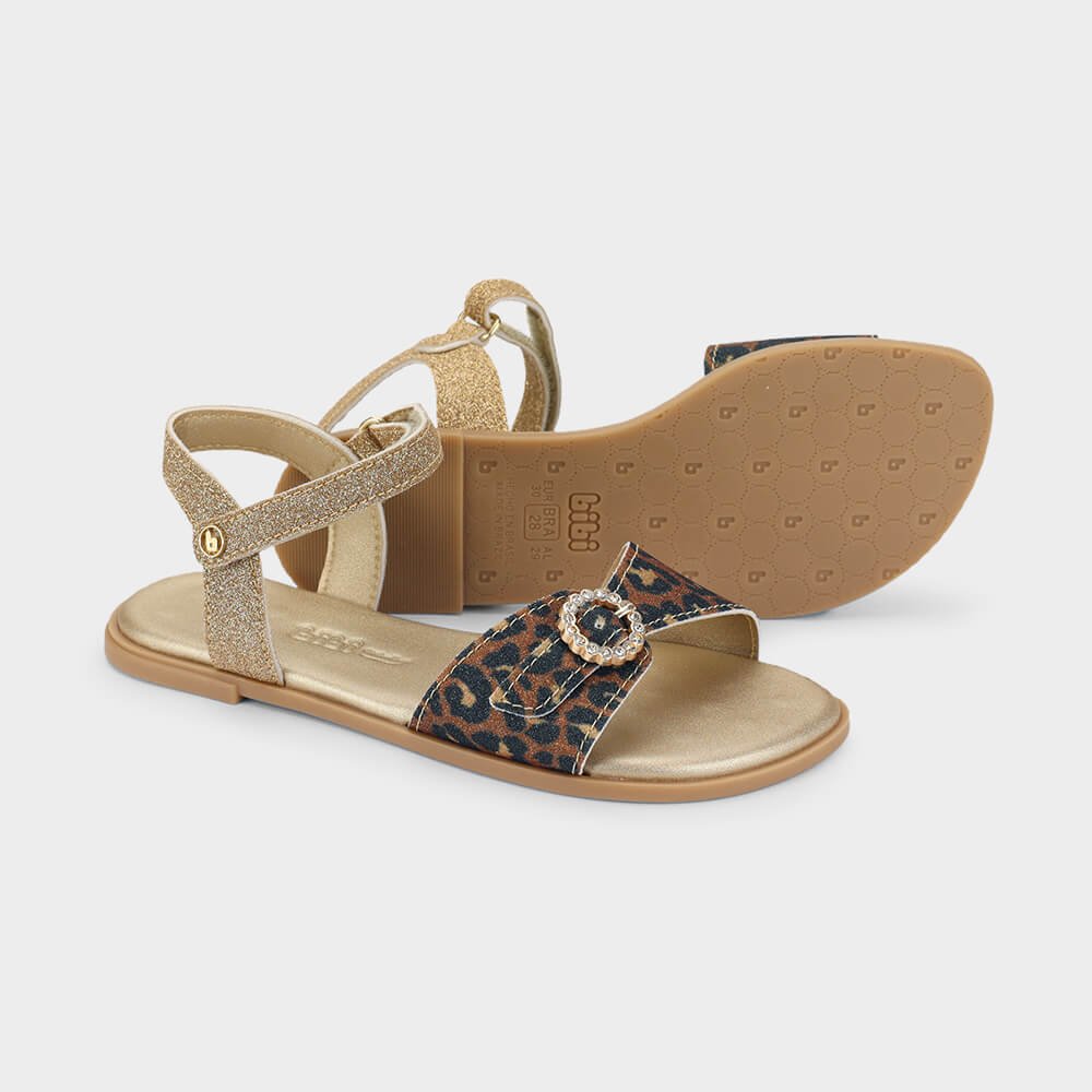 Sandália Infantil Bibi Shine Kids de Onça Dourado 4