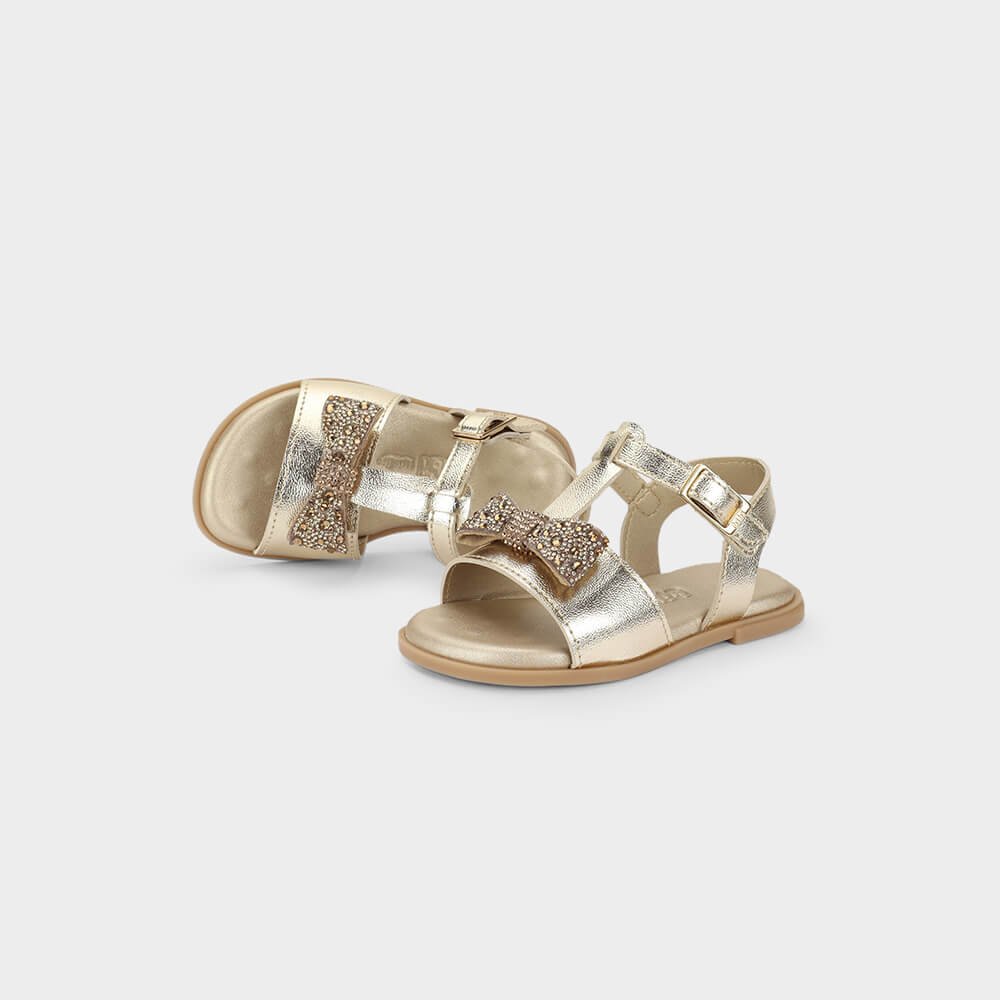 Sandália Infantil Bibi Shine Mini Dourada com Laço Dourado 3