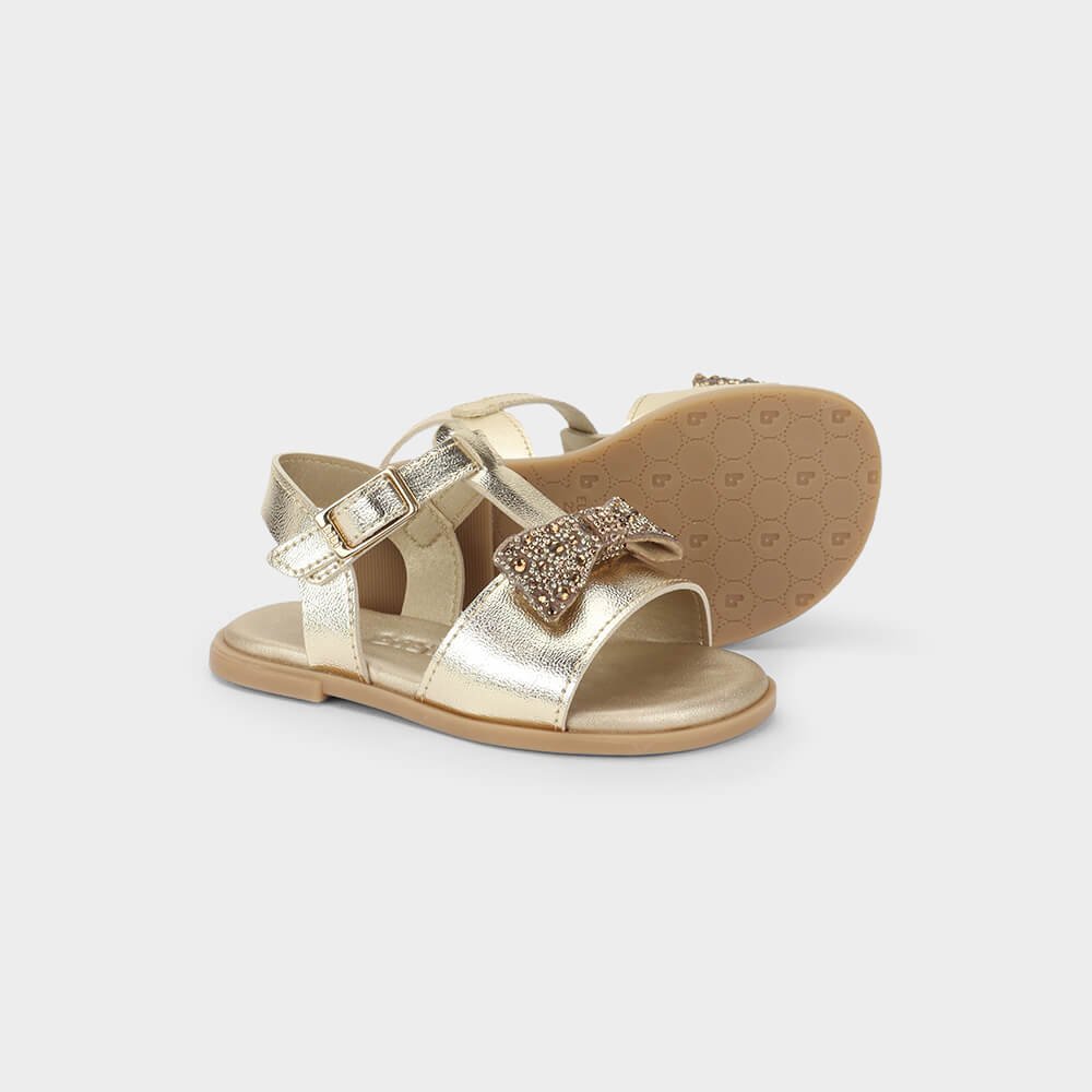 Sandália Infantil Bibi Shine Mini Dourada com Laço Dourado 4