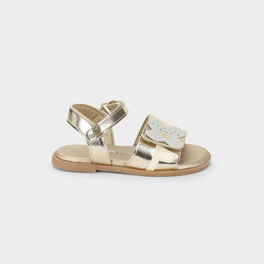 Sandália Infantil Bibi Shine Mini Dourada de Flor