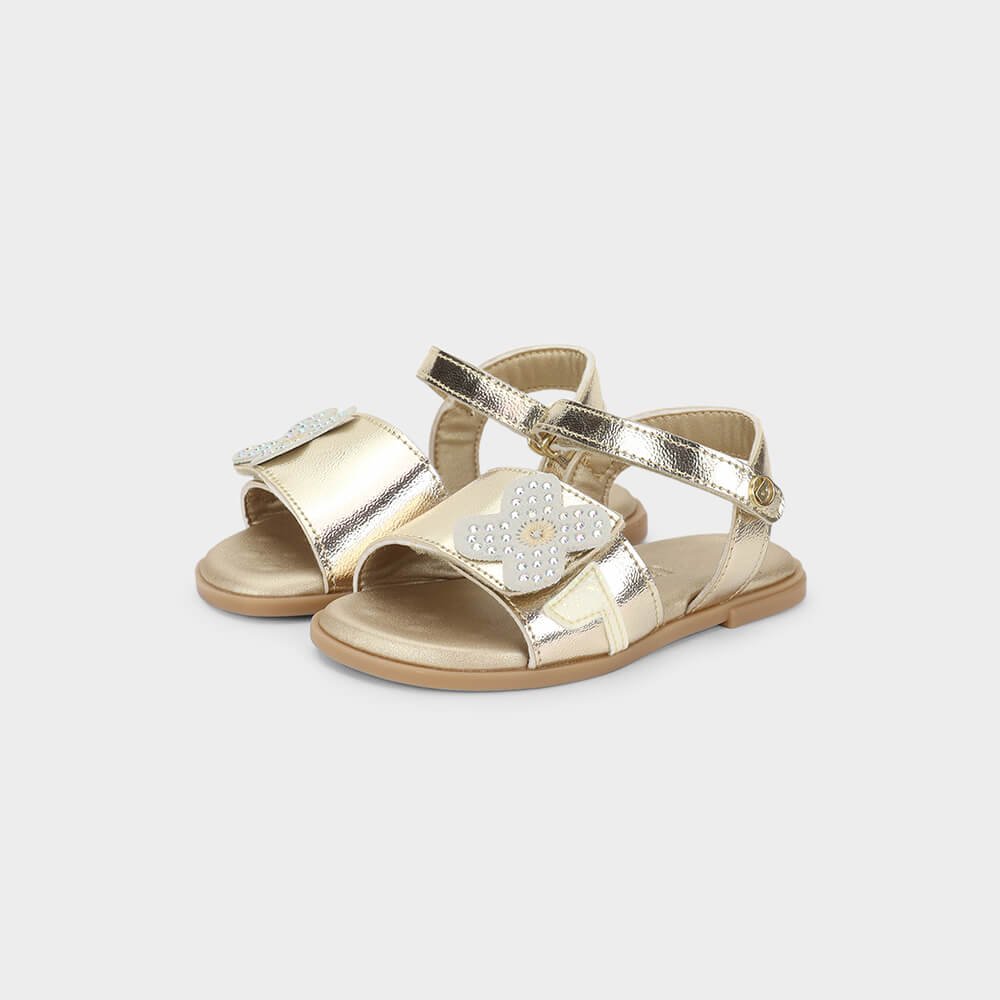 Sandália Infantil Bibi Shine Mini Dourada de Flor Dourado 2