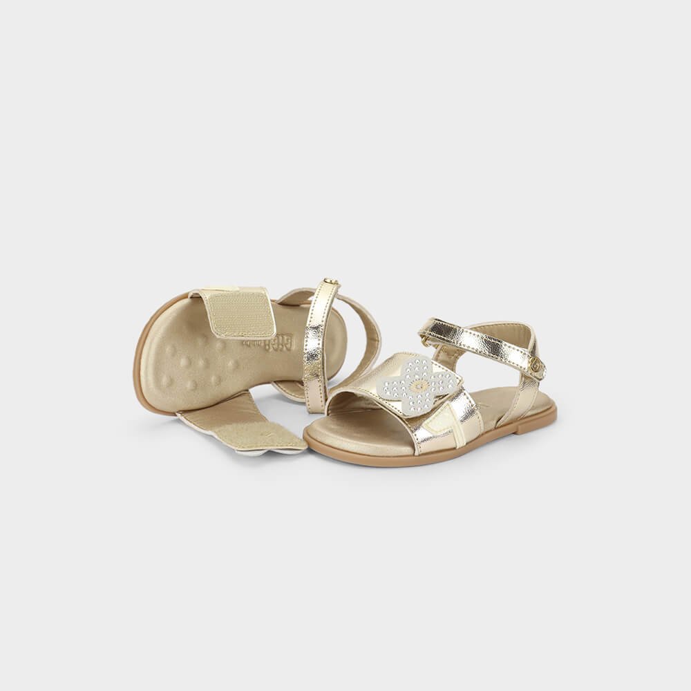Sandália Infantil Bibi Shine Mini Dourada de Flor Dourado 3